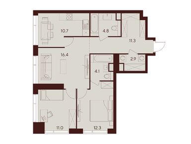 Планировки трехкомнатные в ЖК Indy Towers (Инди Тауэрс)