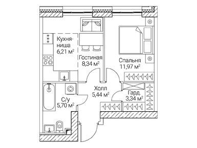 1-комнатная 41.00 кв.м, ЖК «Сезар Сити», 25 707 000 руб.
