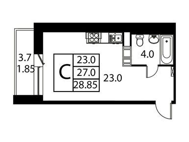 1-комнатная 28.85 кв.м, ЖК «Космос» (Домодедово), 4 330 385 руб.