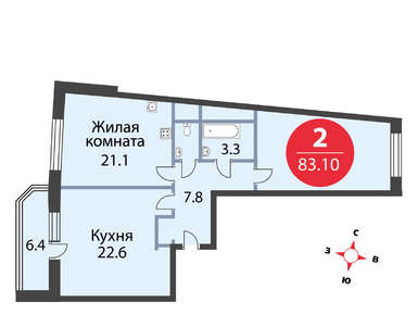 Планировки двухкомнатные в ЖК «Одинбург»