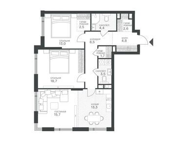 Планировки трехкомнатные в Клубный квартал «Крылатская 33»