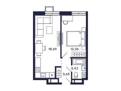 1-комнатная 39.82 кв.м, ЖК «Тетрис», 13 955 198 руб.