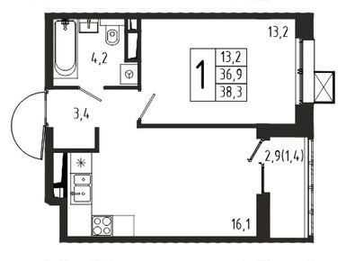 Планировки однокомнатные в ЖК «Берег»
