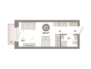 Студия 26.40 кв.м, Квартал «Метроном», 16 510 000 руб.