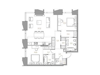 2-комнатная 94.10 кв.м, ЖК «Коллекция Лужники», 135 275 000 руб.