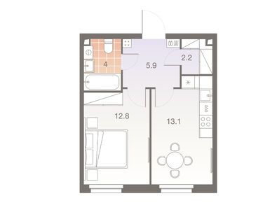 1-комнатная 38.00 кв.м, ЖК Twelve (Твелв), 21 739 800 руб.