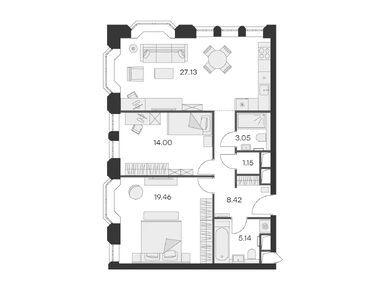 2-комнатные 78.35 кв.м, Клубный дом GloraX Premium Белорусская (Глоракс Премиум Белорусская), 43 329 999 руб.