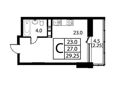 1-комнатная 29.25 кв.м, ЖК «Космос» (Домодедово), 4 897 620 руб.