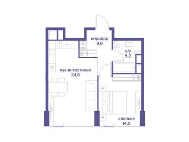 1-комнатная 50.40 кв.м, ЖК «Начало», 59 421 600 руб.