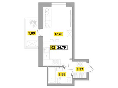 Планировки однокомнатные в ЖК «Радость»