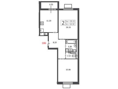 Планировки двухкомнатные в Жилой дом «3-я Прядильная ул., влд. 4»