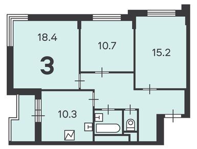 Планировки трехкомнатные в Жилой дом «Архитектора Власова ул., д. 2»