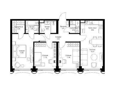 Планировки трехкомнатные в ЖК МИRA (МИРА)