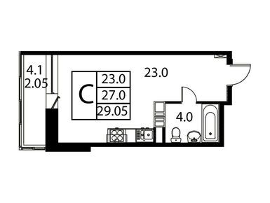 1-комнатная 29.05 кв.м, ЖК «Космос» (Домодедово), 4 360 405 руб.