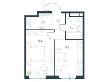1-комнатная 41.80 кв.м, Level Войковская, 20 338 107 руб.