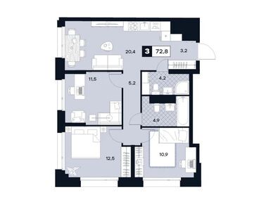 Планировки трехкомнатные в ЖК U2 (ЮТУ)