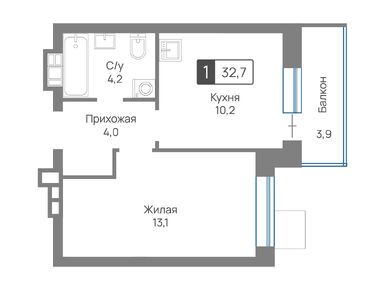 1-комнатная 32.70 кв.м, ЖК «Лесная Отрада», 8 184 179 руб.