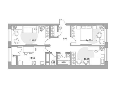 Планировки трехкомнатные в ЖК «Пехра»