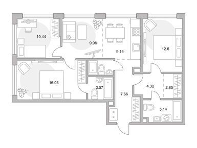 Планировки четырехкомнатные в ЖК «Мнёвники от Гранель»