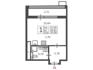 Планировки однокомнатные в Жилой дом «Полярная ул., з/у 16»