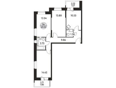 Планировки трехкомнатные в ЖК «Дом на Сиреневой»