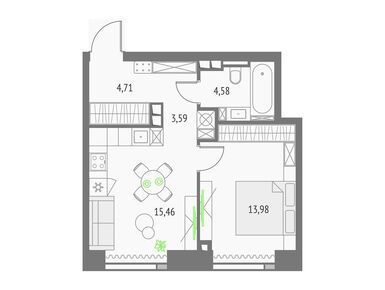 Планировки однокомнатные в Квартал небоскребов Upside Towers (Апсайд Тауерс)
