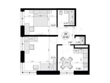 Планировки двухкомнатные в Семейный Дом «Олива»