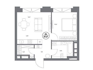 1-комнатная 47.60 кв.м, Клубный дом «Космо 4/22», 82 638 400 руб.