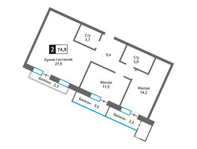 Планировки двухкомнатные в Прайм квартал «Отрада на реке»