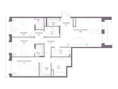 3-комнатная 137.90 кв.м, ЖК «Дом XXII» (Дом 22), 481 877 760 руб.