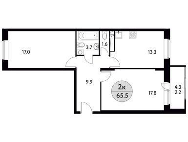 2-комнатная 65.50 кв.м, ЖК «Солнечная Долина», 9 112 725 руб.