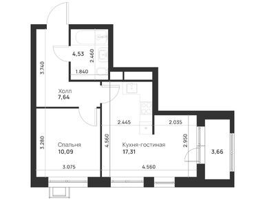 2-комнатная 44.30 кв.м, ЖК «Талисман на Рокоссовского», 21 690 000 руб.