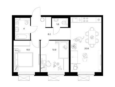 Планировки двухкомнатные в Люблинский парк