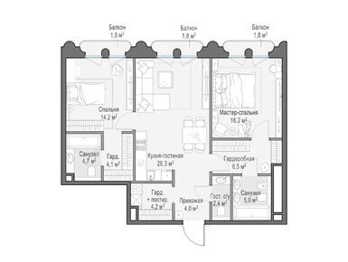 Планировки двухкомнатные в Клубный квартал «Фрунзенская набережная»
