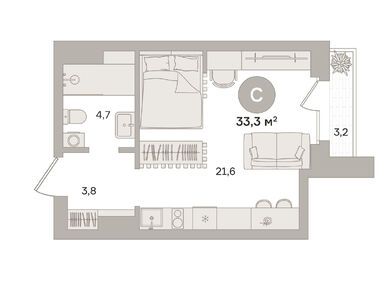 Студия 33.90 кв.м, Квартал «Монс», 21 560 000 руб.