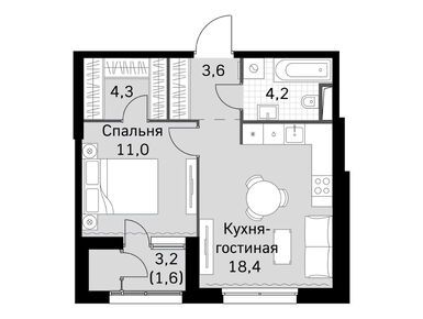 1-комнатная 43.10 кв.м, ЖК Sky Garden (Скай Гарден), 19 480 338 руб.