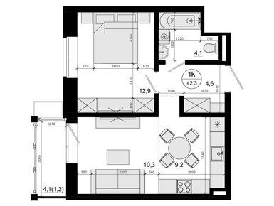 1-комнатная 42.30 кв.м, ЖК «Союзный», 11 598 000 руб.