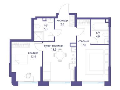 Планировки двухкомнатные в Жилой квартал «Символ»