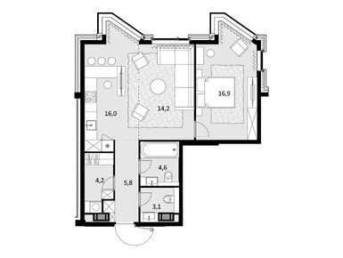 2-комнатная 64.80 кв.м, ЖК Crystal Трилогия (Кристалл Трилогия), 32 400 000 руб.