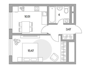 1-комнатная 33.45 кв.м, ЖК «Новая Алексеевская роща», 6 055 358 руб.