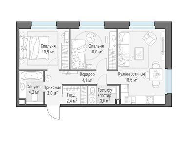 Планировки трехкомнатные в ЖК «Белый Град»