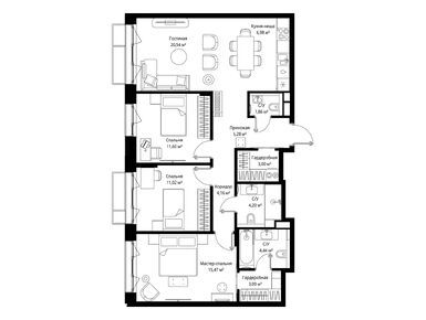 Планировки трехкомнатные в ЖК «Мыс»
