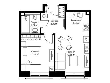 1-комнатная 39.85 кв.м, ЖК «Селигер Сити», 19 930 579 руб.