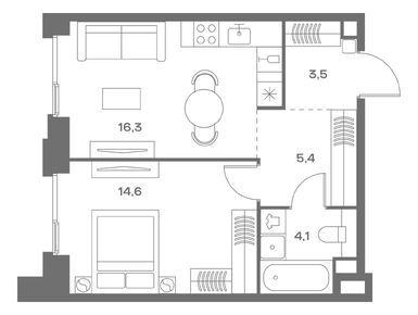 1-комнатная 43.90 кв.м, ЖК «СОУЛ», 24 141 488 руб.