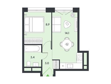 Планировки однокомнатные в ЖК «Баланс»