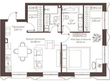 1-комнатная 67.36 кв.м, Клубный дом «Воронцовъ», 99 144 490 руб.