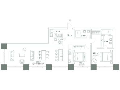 Планировки 2-к. апартаменты в Комплекс особняков «Камергер»