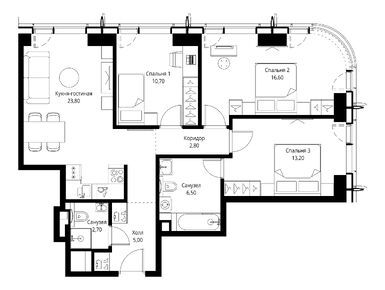 Планировки трехкомнатные в ЖК City Bay (Сити Бэй)