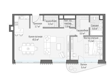 Планировки двухкомнатные в Дом «Лаврушинский»
