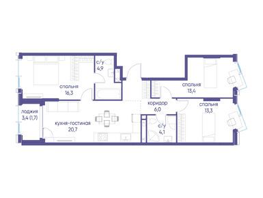 Планировки трехкомнатные в ЖК «Событие»